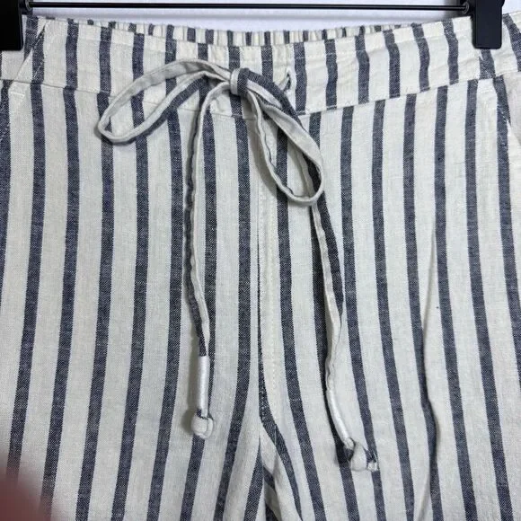 J.Crew Tie Waist Seaside Cropped Navy Stripe Pull On Pants Women's Size S AY652 - Picture 4 of 11